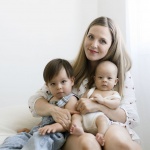 Beauty editor and second-time mum Sarah Tarca with her boys Yuki and Miko. Image Chantelle Elise